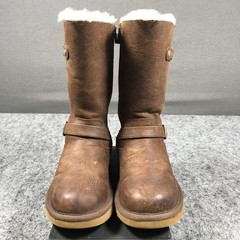 UGG Shearling Boots Girls 3 Brown Leather Zip Buckle Lined 1969 Mid Calf Winter