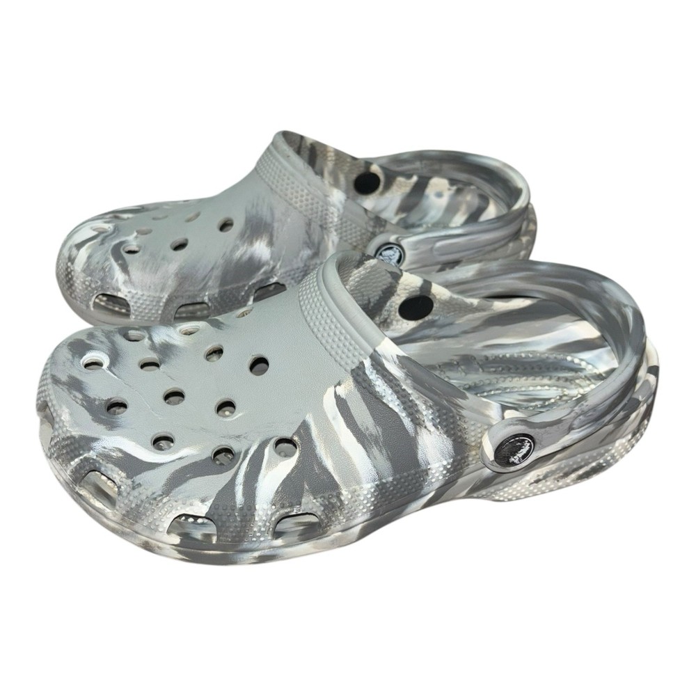 Crocs Classic 6 Marbled Clogs Grey/White Swirl Unisex Slip On Comfort Shoes