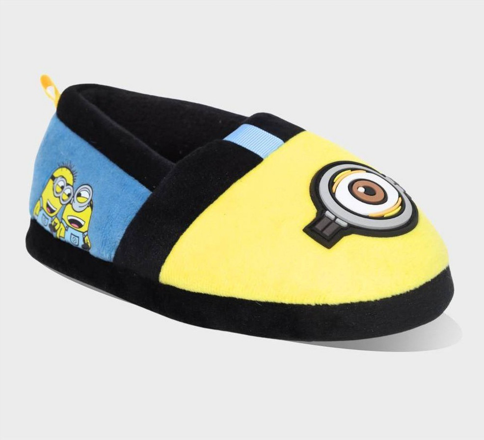 NEW Minions Plush Cartoon Scuff Slippers Toddler Sz L 9/10 yellow hard soles