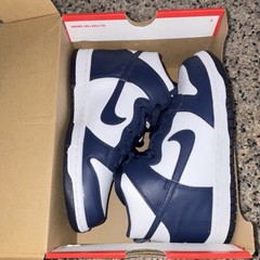 Nike Dunk High GS White Midnight Navy Leather Unisex Kids Sneaker Lace Up 7Y