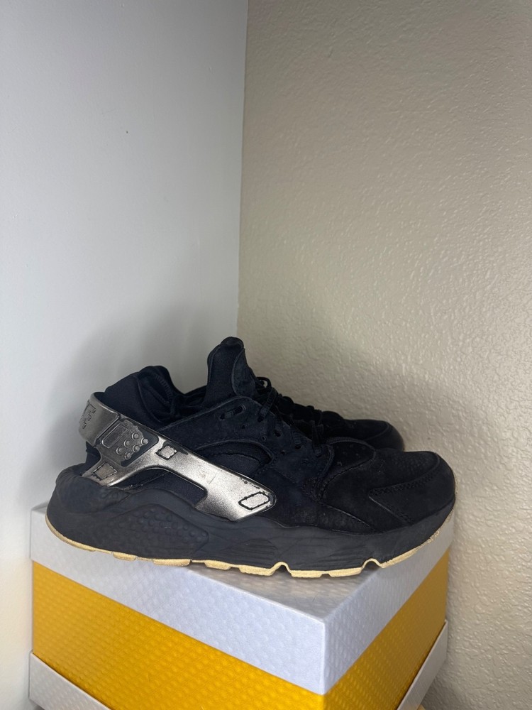 Nike Air Huarache Black Metallic Silver GS Youth Size 6Y Sneakers Used No Box