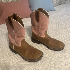 Roper Riley Kids Western Leather Boots Brown/Pink Size 3 M Pull-On