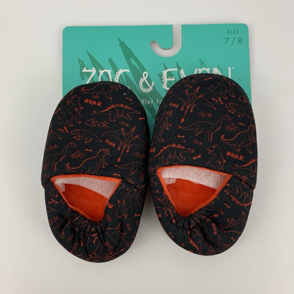Zac and Evan Dinosaur Black Red Toddler Slippers with Grippers Size 7/8
