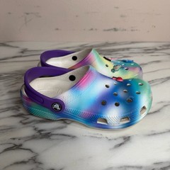 Crocs Kids Classic Purple Blue Marbled Clogs Girls Size J3 Charms Slip on Shoes