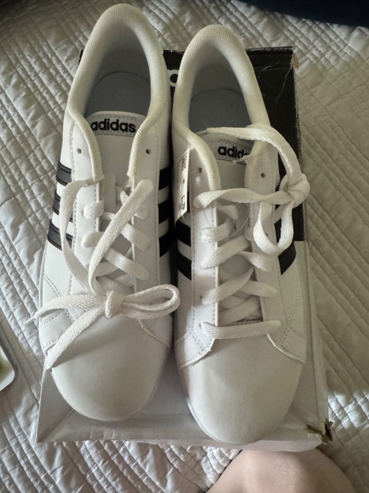 Adidas Neo Baseline K Shoe White with Black Stripes Youth Size 6.5