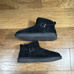 Pawz By BearPaw Ryleigh Black Leather Ankle Boot Buckle Strap Slipper Women’s 10