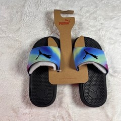 Puma Cool Cat Dark Prismatic PS Slides Black Fuchsia NWT Purple Blue Kids 11C