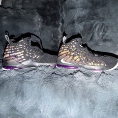 Nike LeBron 17 BQ5594-004 Black Purple Gold Mesh Youth 7Y Basketball Shoes