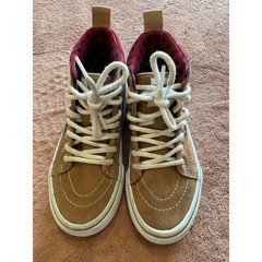 Vans Sk8-Hi MTE Kids Tan Suede Buffalo Plaid Flannel High Top Sneakers
