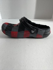 Crocs Classic Lined Red Gray Black Plaid Clog Sz J1