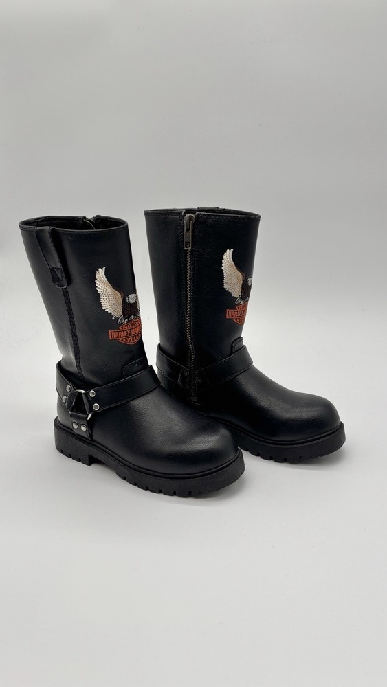 HARLEY DAVIDSON Black Riding/Motorcycle Boots Embroidered Logo Toddler Size 11