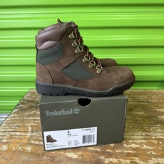 TIMBERLAND Dark Brown Green Beef And Broccolis 6in Field Boots 3 Youth NEW