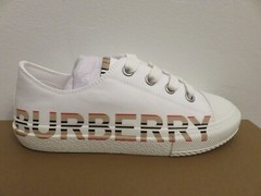 Kids Burberry Icon Stripe Logo Print Cotton white Gabardine Sneakers size 31 32