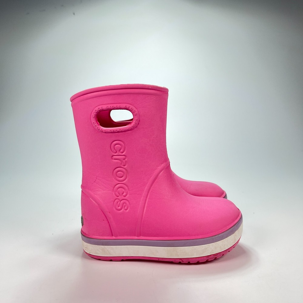 Crocs Crocband Rain Boot Pink Round Toe Kids Waterproof Rain Boots Girls Size 8