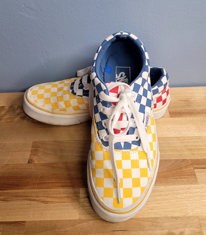 VANS Checkerboard Classic Sneakers Youth Size 2 Unisex Blue Red Yellow Shoes