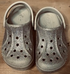 Crocs Classic Glitter Kids Clog Silver US 11 Slip-On Synthetic Logo