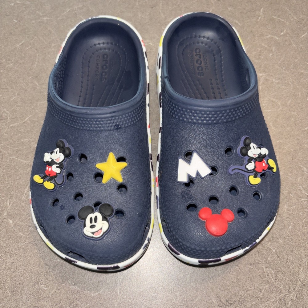 Crocs Mickey Mouse Kids Size 9 Navy Blue Disney Clogs Jibbitz Charms Shoes C 9