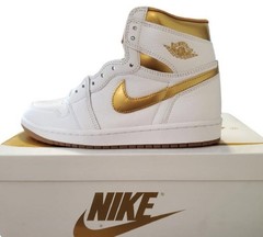 Nike Air Jordan 1 High Top White/Gold Lace-Up Sneakers Unisex Adults NIB