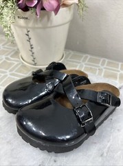 Kids Birkenstock Birki’s Boston Slide Patent Black Leather Clogs Size EU 26 US 9