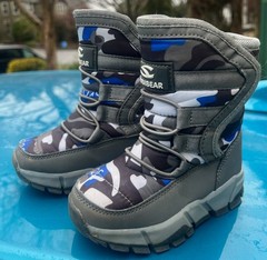 Hobibear Kids Boys Girls Faux Fur Lined Boots – Grey Blue Camo Size 12