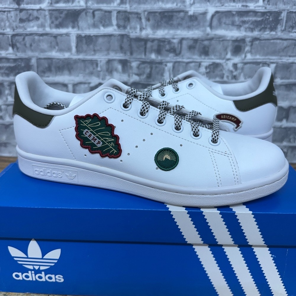 Adidas Stan Smith J White Green Sneakers Patch Logo Youth Size 7 / Womens 8 New