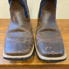 Ariat Brown Blue Leather Square Toe Cowboy Boots Size 2.5 Farmer Stylish Red