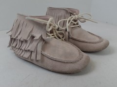 Monkey Feet Leather Fringe Moccasin Boots Youth Size 5-6Y Beige Unisex Boy Girl
