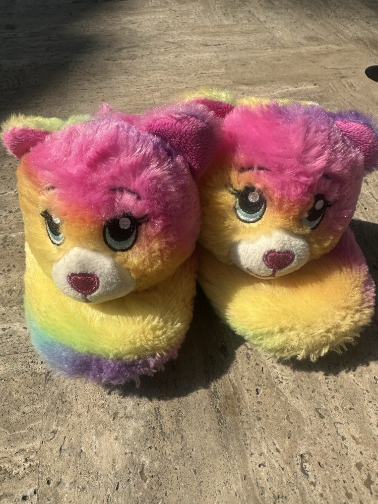 Build-a-Bear Workshop Rainbow Tie Dye Teddy Bear Slippers Kids SZ Small 13/1
