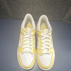 Nike Dunk Low GS White Soft Yellow Leather Sneakers 6Y Unisex Kids Athletic