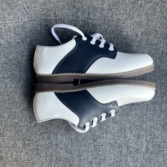 EUC Stride Rite Classic Leather Saddle Shoes Navy and White Kids Size 12