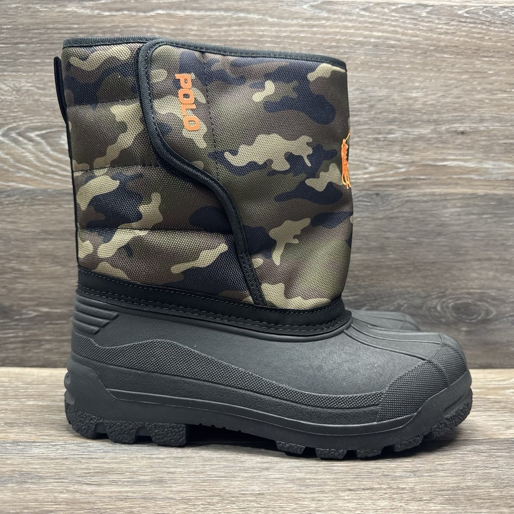 Polo Ralph Lauren Harpyr EZ Stay Put Winter Boots Boy Size 7 Camo Black duck