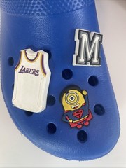CROCS CLASSIC CLOGS Back Straps Youth Size 5 Blue Basketball Charms
