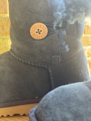 UGG Kids Boots Size 2 Bailey Button Suede Sheepskin Lining Warm Blue