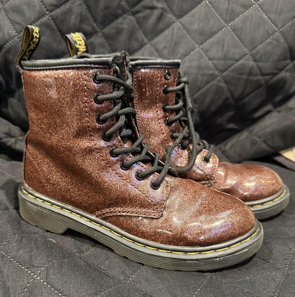 Doc Dr Martens 1460 Pascal Toddler Pink Orangish Glittery Boots Size 1