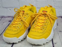 Fila Women’s Disruptor II Premium Repeat Sneakers Gold Fusion White Size 4.5