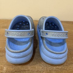 Crocs Kids C13 Platform Clogs Blue Glitter Classic Comfort Strap Slip On Shoes