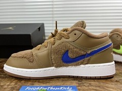 Air Jordan 1 Low GS Teddy Bear Driftwood Racer Blue Size 4Y