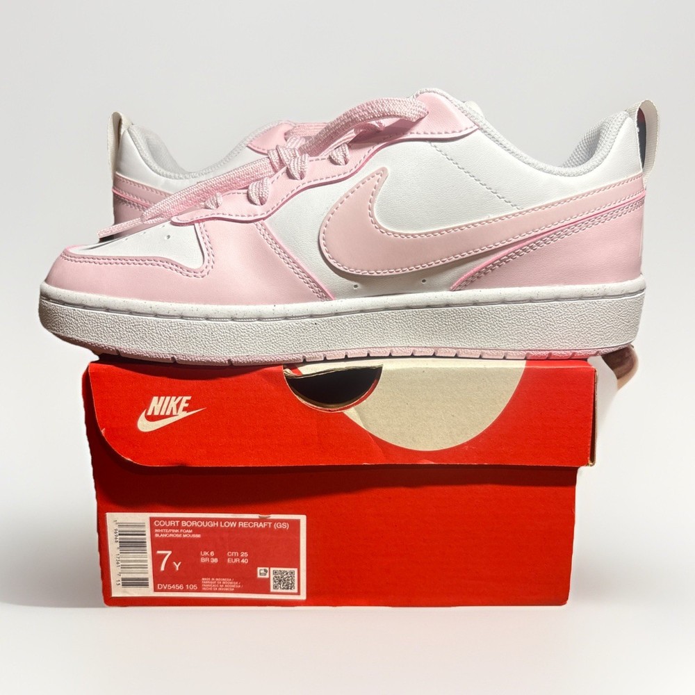 Nike GS Court Borough Low Recraft White/Pink DV5456-105 Size 7 youth