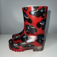 Firebugs Light Up Kids Rain Boots Galoshes – Red with Monster Trucks Size 5