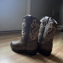 Flex-Trail Kids Brown Faux Leather Western Ankle Boots Embroidered US 8