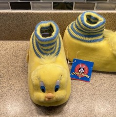 Vintage 1998 Tweety Bird Slippers Plush Yellow Kids XL 11-12 Looney Tunes NWT