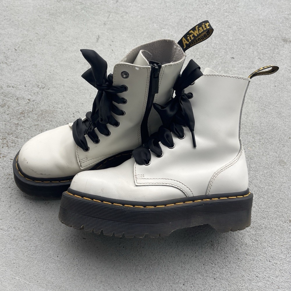 Dr. Martens White jadon platform boots with black ribbon laces White