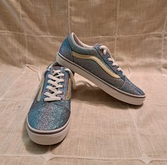 VANS Old Skool Kids Glitter Blue Low Top Lace-Up Sneakers US Size 7