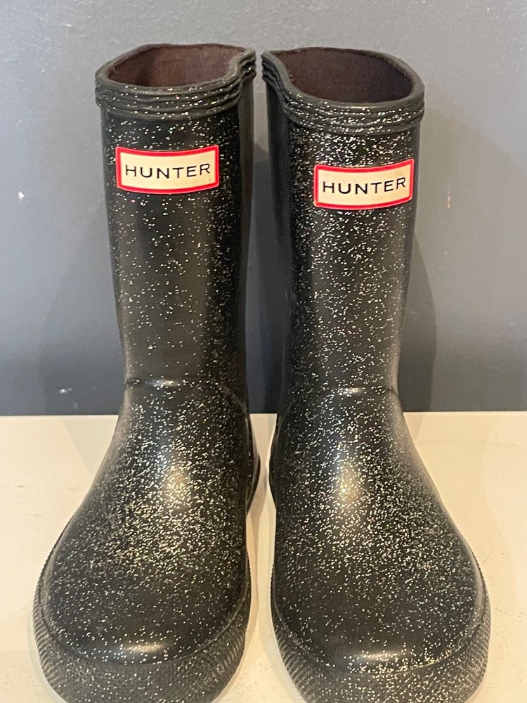 Hunter Kids First Classic Glitter Rain Boots Black Sparkle US 9C-10C EU 25/26