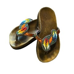 Beaded Leather Hand Crafted Sandals US Youth Sz 10 Unbranded Cork & Leather