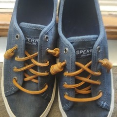 Sperry Crest Vibe Blue Linen Canvas Sneakers Kids Size 6 STS83236 Low Top Shoes