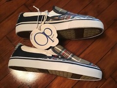 Taupe Blue Multi Plaid Ocean Pacific Slide On Canvas Shoes Children Kids Size 4