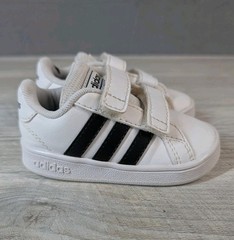 Adidas Kids 5K White Black Hook Loop Sneakers Casual School Shoes Classic