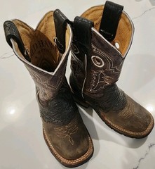 Redhawk Western Pull-On Mid-Calf Boots Embroidered Square Toe Kids Size 11