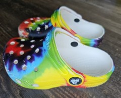 Crocs Classic Clog Kids C9 Rainbow Tie Dye Slip On Shoes Multicolor